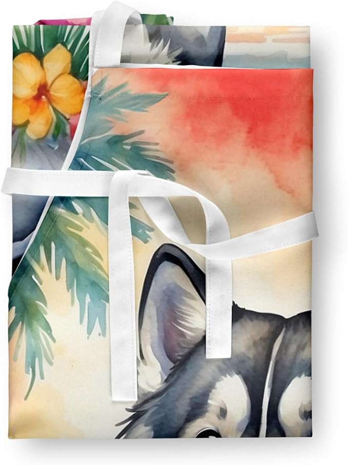 Caroline's Treasures Alaskan Malamute Luau Apron Cooking Kitchen Server Baking Crafts Gardening for Adult Women Men, Unisex, Large, Multicolor