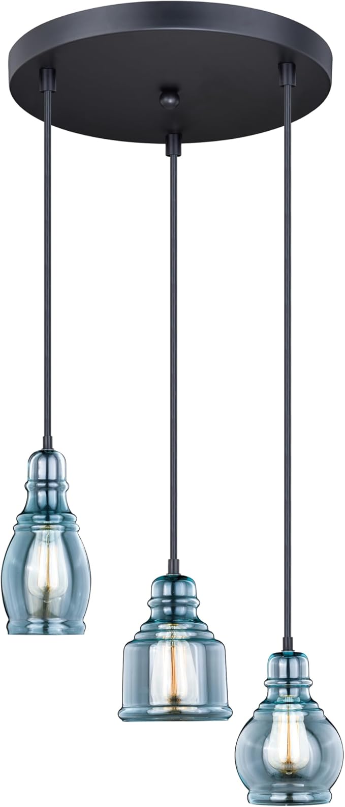 VAXCEL Millie 3L Bronze Farmhouse Jar Pendant Chandelier Ceiling Light Fixture Blue Glass