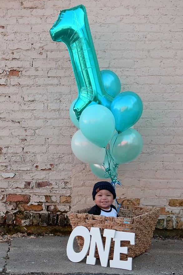1 Balloons Number for First Birthday, Balloon Numbers 40 Inch, Blue Green Balloon for Baby Shower, Big Baloon for 1, 11, 21, 100 Birthday Wedding Anniversaries Party