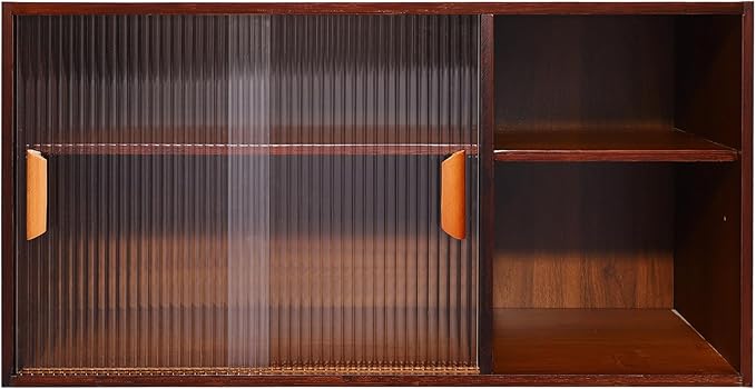 Countertop Kitchen Pantry Cabinet,Bamboo Wall Sideboard with Sliding Glass Doors,Pantry Cabinet for Kitchen, Living Room,Dinning,Bedroom,Walnut,31.5" W