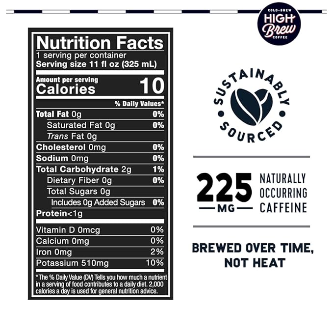 High Brew Coffee | Lightly Sweetened ColdBrewIcedCoffee with PureCaneSugar – 225 mg NaturalCaffeine, PatientlyBrewed, NeverHeated. Low-Acid, Ready-to-Drink -8 oz Can (Triple Shot Black) (Pack of 24)