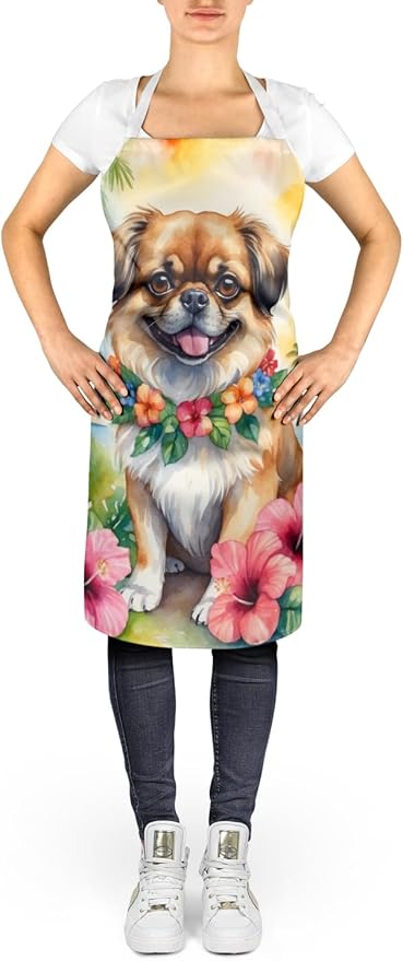 Caroline's Treasures Tibetan Spaniel Luau Apron Cooking Kitchen Server Baking Crafts Gardening for Adult Women Men, Unisex, Large, Multicolor