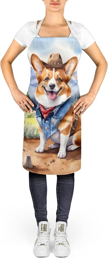 Caroline's Treasures Corgi Cowboy Welcome Apron Cooking Kitchen Server Baking Crafts Gardening for Adult Women Men, Unisex, Large, Multicolor