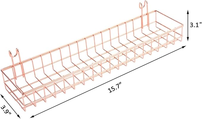 Multi-function Wall Storage and Display Basket, Decorative Basket for Wire Wall Grid Panel, Rose Gold