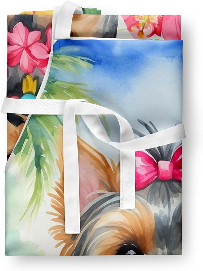 Caroline's Treasures Yorkshire Terrier Luau Apron Cooking Kitchen Server Baking Crafts Gardening for Adult Women Men, Unisex, Large, Multicolor