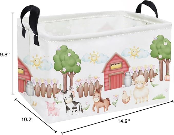 Essme Rectangular Farm Basket,Kids Baskets Empty with Handles,Cute Baskets for Kids Room Decor,Boys and Girls, Gift Basket,(Animal Farm)