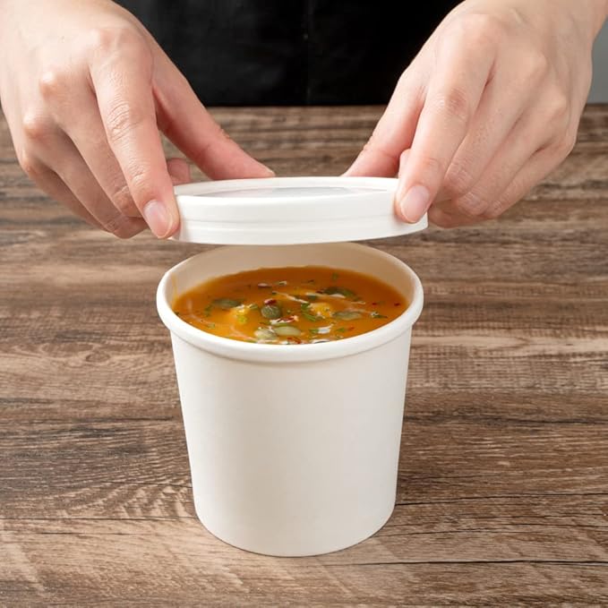 Restaurantware-LIDS ONLY: Bio Tek Lids For 8/12 Ounce Soup Containers, 200 Vented Covers For Paper Soup Containers - Cups Sold Separately, Microwavable, White Paper Lid, Hot And Cold Foods