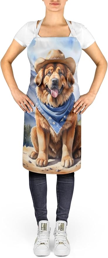 Caroline's Treasures Tibetan Mastiff Cowboy Welcome Apron Cooking Kitchen Server Baking Crafts Gardening for Adult Women Men, Unisex, Large, Multicolor