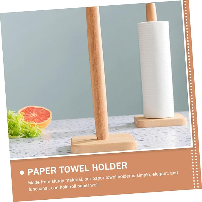 Standing Paper Towel Holder Vertical Wooden Roll Paper Holder for Kitchen Base Suitable for Home and Commercial Use