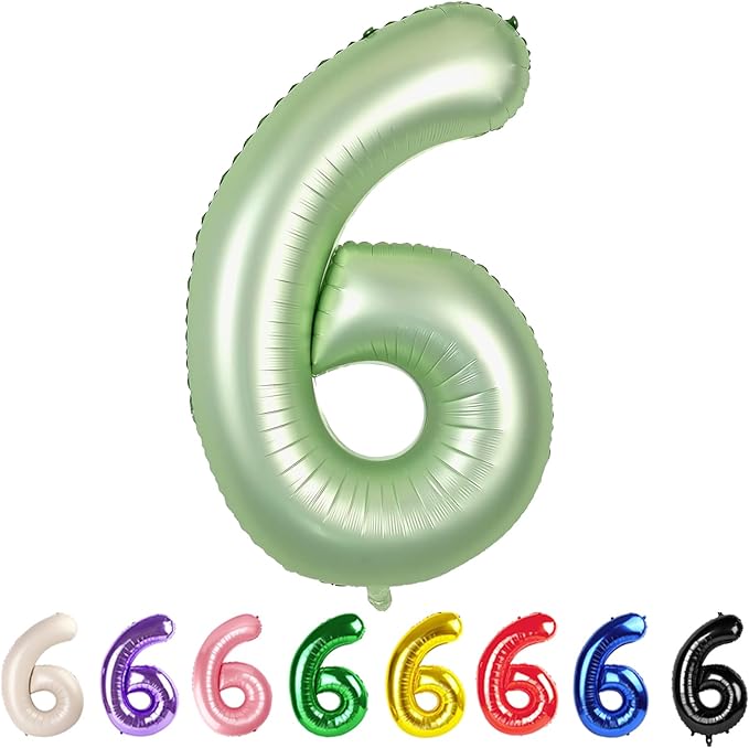 Number 6 Balloon 40 Inch, 6th Birthday Balloon for Boy Girl, Olive Green Jumbo 16 60 61 65 Foil Mylar Helium Number Balloons Birthday Party Anniversary Events Decorations