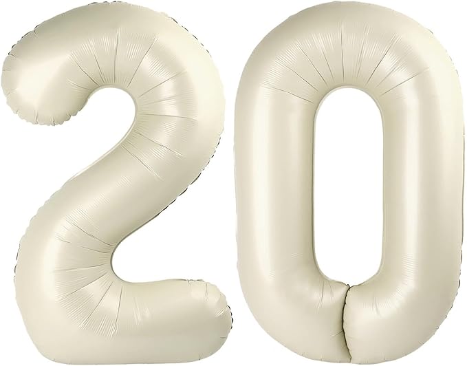 20 Number Balloons, 20th Birthday Decorations for Women Men, Cream Number 20 Balloons 40 In Happy Birthday Party Decorations Balloons for Engagement, Celebration Party