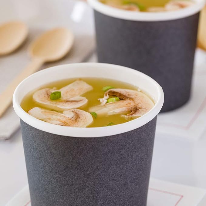 Restaurantware-Bio Tek 12 Ounce Disposable Soup Cups, 200 Microwavable Paper Soup Cups - Vented Lids Sold Separately, Hot And Cold Foods, Gray Paper To Go Containers, For Desserts Or Treats