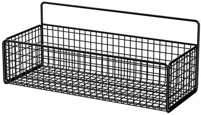Multifunctional Iron Wire Wall Hanging Storage Basket, Portable Metal Mesh Bin for Kitchen and Bathroom, Vintage Wall Mount Food Storage and Fruit Basket (Black)