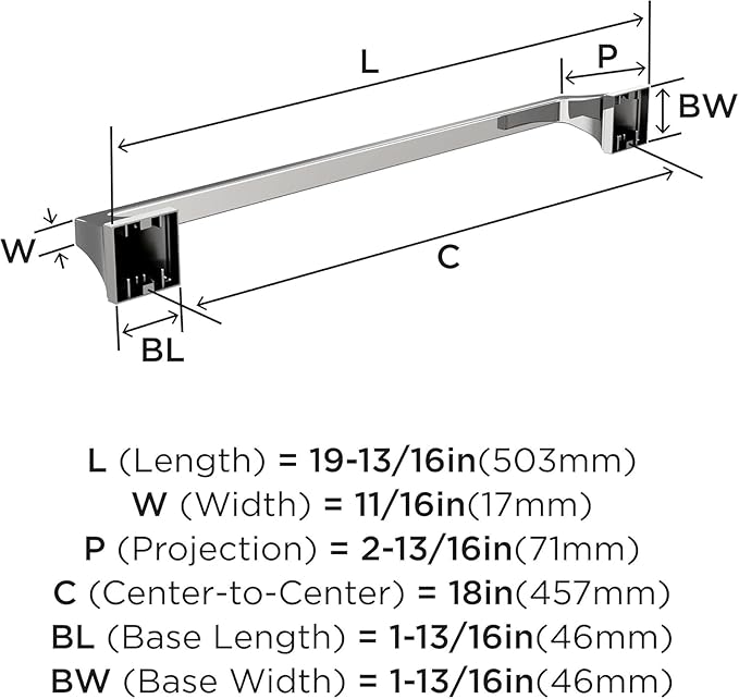 Amerock BH3602326 | Chrome Towel Bar | 18 in (457 mm) Towel Rack | Mulholland | Bathroom Towel Holder | Bathroom Hardware | Bath Accessories