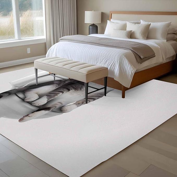 Area Rug 6x9ft, Cute Funny Cat on The Toilet Washable Rugs for Living Room Bedroom, Animal Grey Art Soft Non-Slip Area Rugs Rectangle Floor Carpet for Dining Room