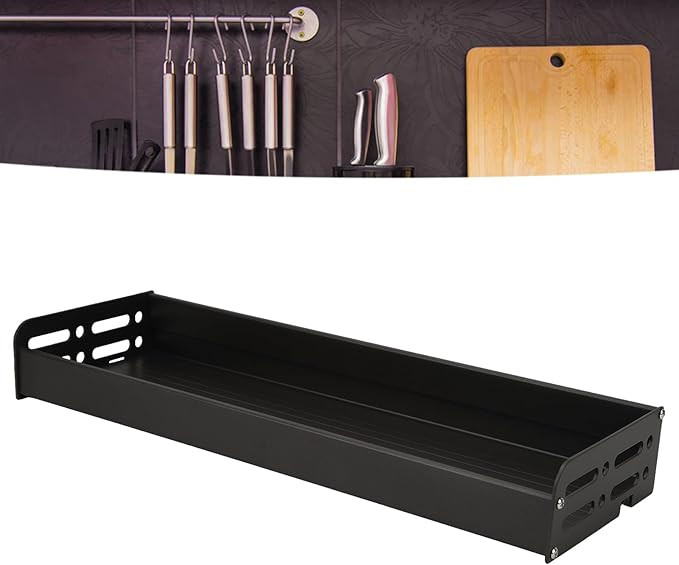 Wall Mount Seasoning Organizer, Rack Organizer for Kitchen Bathroom Bedroom, 40cm Rustproof Aluminum Shower Shelves with Detachable Design, Multifunctional Storage Rack for S (Black)