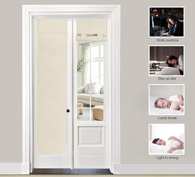 WdFour Solid Color Room Darkening Side Door Curtain - 12W x 80L Inches Oatmeal Window Covering for Glass Doors, 1 Panel with Tie-Up Shade, Light Filtering Sidelight Curtains for Entryway & Patio.