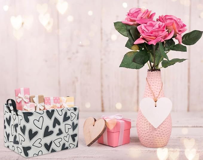 HIYAGON Rectangular Heart Basket Kids Storage Bin Basket Organizer Box Valentine Room Decor(Black Heart)