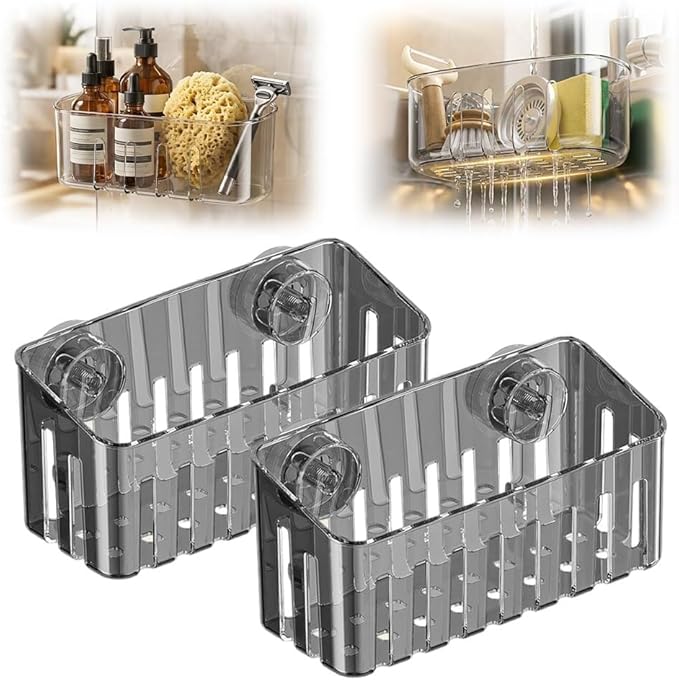 2026 New Sponge Holder for Kitchen Sink, Sink Sponge Caddy Organizer with Suction Cups, Kitchen Storage Rack Organizer Accessories for Dish Brush, Scrubber (Square)(Square*2)