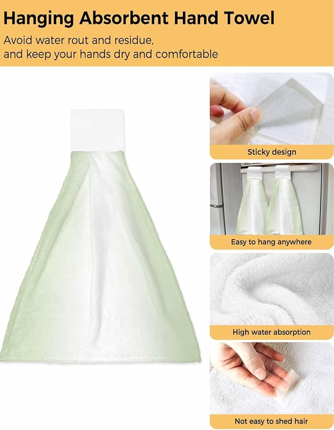 Alandar Home Kitchen Tie Towel Set of 2, Light Green White Ombre Minimalist Absorbent Soft Hand Towels for Bathroom Hanging Towels, Modern Ombre Art Fast Drying Cleaning Cloth with Loop
