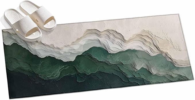 Runner Rug for Bedroom Hallway, Rustic Green Gray White Mountain Range Kitchen Runner Rugs Area Rug 2x6ft, Abstract Art Washable Soft Floor Carpet for Entryway Stair