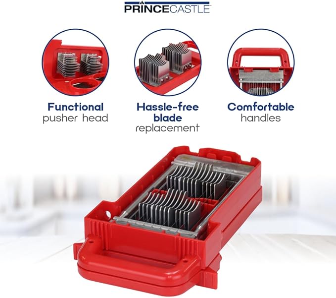 Prince Castle Saber King Red Tomato Blade & Pusher Set - 3/16" Slices, for 4 Tomatoes - Vegetable Chopper and Kitchen Chopper Replacement Blade, Tomato Slicer Commercial Tool