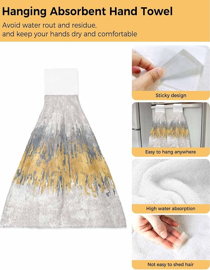 Alandar Home Kitchen Tie Towel Set of 1, Abstract Yellow Grey Graffiti Absorbent Soft Hand Towels for Bathroom Hanging Towels, Modern Minimalist Art Fast Drying Cleaning Cloth with Loop
