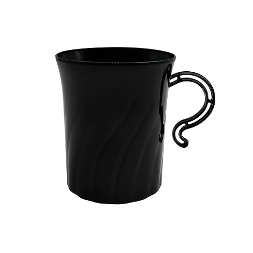 Party Essentials Elegance Plastic Coffee Cup/Tea Mug/Punch Cup w/Handle, 40 Count, 8-Ounce, Black