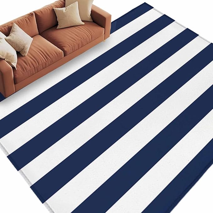 Area Rug 6x9ft, Nautical Black and White Stripes Washable Rugs for Living Room Bedroom, Striped Soft Non-Slip Area Rugs Rectangle Floor Carpet for Dining Room