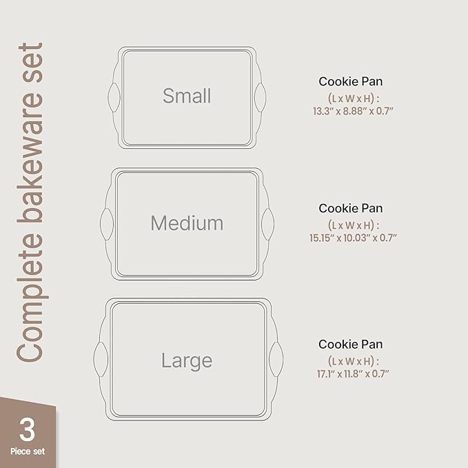 BAKKEN Cookie Sheets for Baking Nonstick Set - 3-Piece Stackable Carbon Steel Baking Sheet Pans Set with Silicone Handles, Non Toxic Cookie Sheets for Baking Bakeware Set - Gray Marble