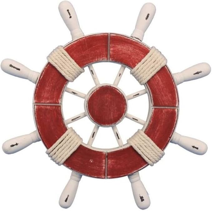 Hampton Nautical Wheel-9-110 Rustic Decorative Ship Wheel, 9", Red/White