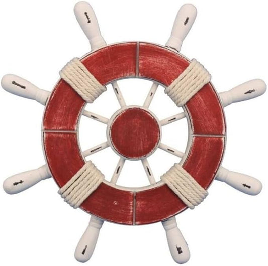 Hampton Nautical Wheel-9-110 Rustic Decorative Ship Wheel, 9", Red/White