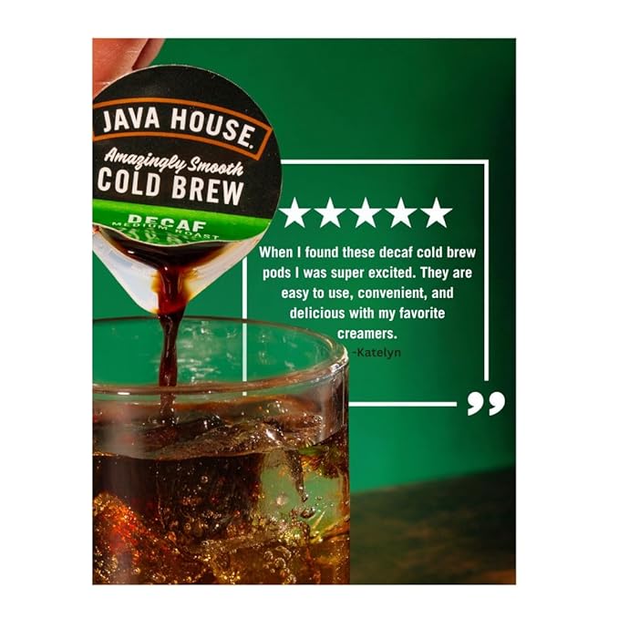 JAVA HOUSE Decaf Medium Roast Cold Brew Capsules, 1.35 Fluid Ounces (6 Count) Peel and Pour, TSA Approved, Travel Friendly Cold Brew, Hot or Iced, Instant Coffee Concentrate