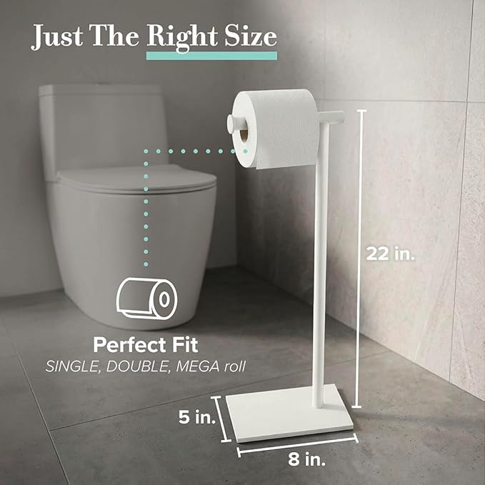 Gatco 1431W Modern Rectangle Base Freestanding Toilet Paper Holder, 21.25", Matte White with Weighted Base