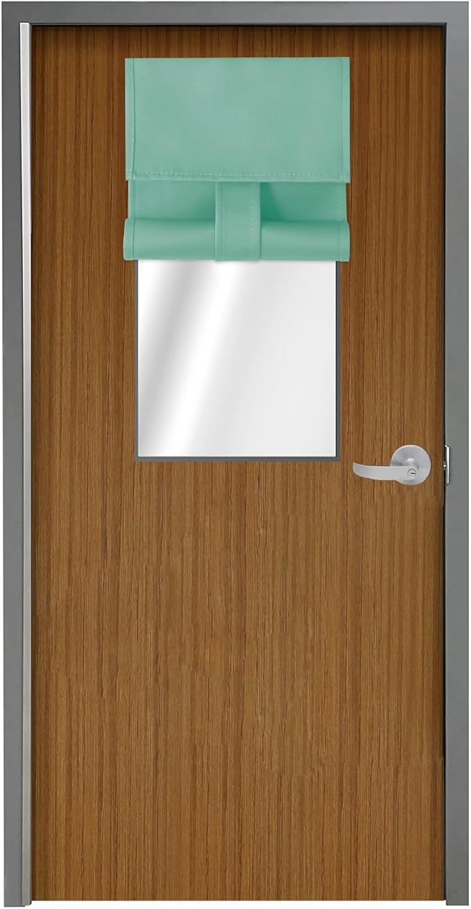 WdFour Classroom Door Window Cover,Blackout Shades for Classroom Windows and Doors，Privacy,Room Darkening Design Blocks Views, Classroom Window Cover Lockdown. 8W x 36L Inches, 1 Panel, Aqua.