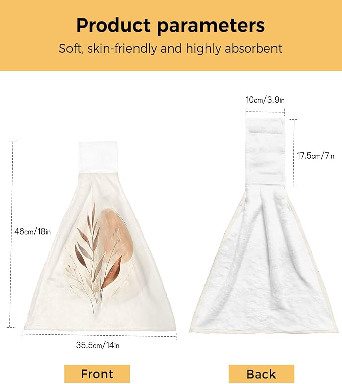 Alandar Home Kitchen Tie Towel Set of 2, Bohemian Color Block Abstract Leaf Absorbent Soft Hand Towels for Bathroom Hanging Towels, Nordic Minimalist Style Fast Drying Cleaning Cloth with Loop
