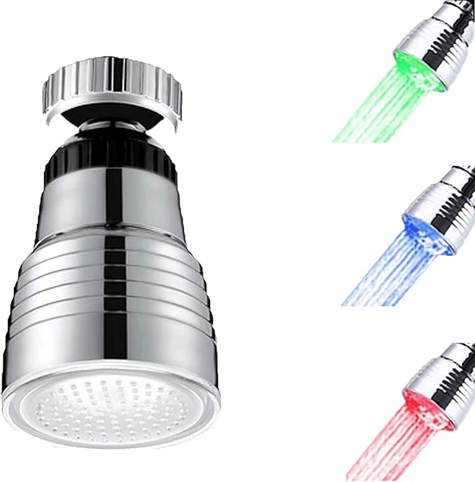 3 Color LED Light Changing Glow Temperature Sensor Shower Stream Water Faucet Tap Round 360Degree Rotate for Kitchen Bathroom 1 PCS