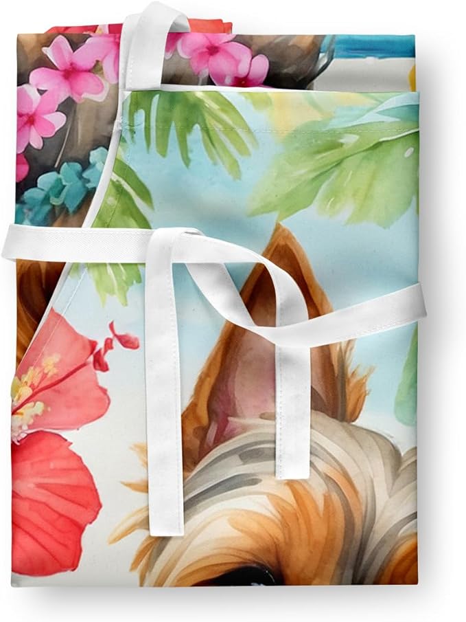 Caroline's Treasures Silky Terrier Luau Apron Cooking Kitchen Server Baking Crafts Gardening for Adult Women Men, Unisex, Large, Multicolor