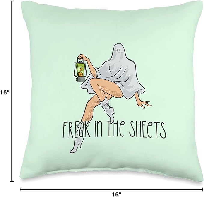 FREAK IN THE SHEETS Funny Sexy Ghost Costume Halloween Meme Throw Pillow