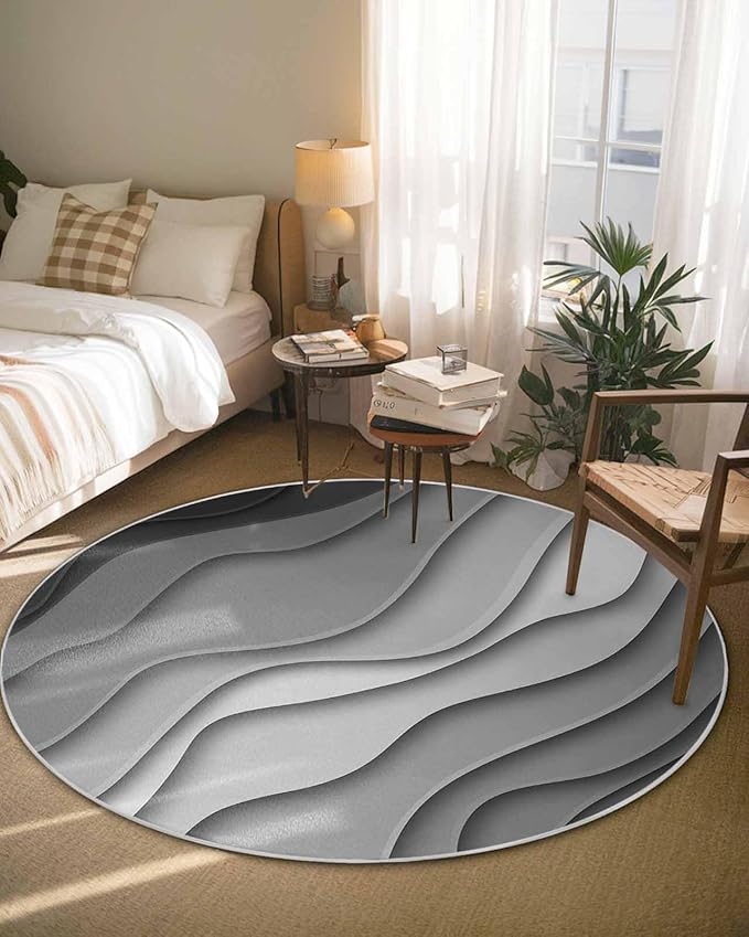Round Area Rug,Gray Stripe Gradient Color Block Water Ripple Circle Living Room Rug Non-Slip Rugs Indoor Carpet,Ombre Abstract Geometric Art Soft Comfort Rugs for Bedroom KidsRoom Nursery