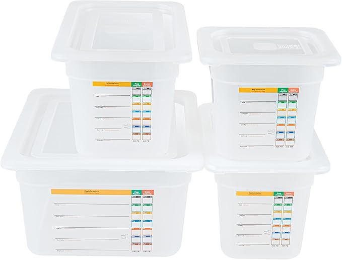 Restaurantware Food Storage Containers 4-Piece with Labels Airtight Seal Food Storage Lids Microwave-Safe Polypropylene Container Translucent