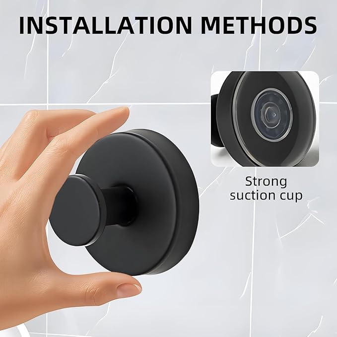 2 Packs Suction Cup Hooks for Wreaths on Glass, Waterproof No-Drill Shower Hooks for Towels, Robes, Coats, Wreaths,Wall Mount Hook for Bathroom, Kitchen and Wreath Hanger for Front Door (2pcs Black)