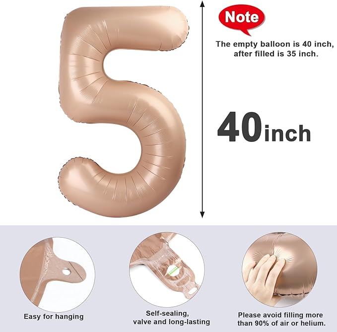 Balloon Numbers 40 Inch 5 Ballon for 5th Birthday Decorations, 15 25 35 50 Big Light Brown Number Balloons for Wedding Photo Shoot Party Decor