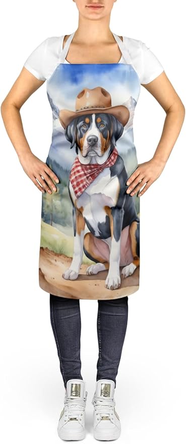 Caroline's Treasures Greater Swiss Mountain Dog Cowboy Welcome Apron Cooking Kitchen Server Baking Crafts Gardening for Adult Women Men, Unisex, Large, Multicolor