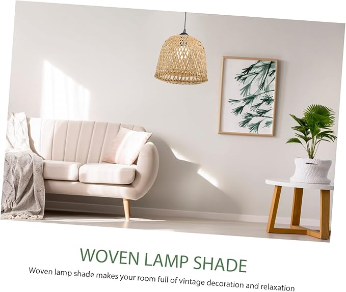2pcs Bamboo Lampshade Rattan Light Fixture Boho Hanging Light Pink Tile Stickers Light Covers for Ceiling Lights Lampshades for Ceiling Lights Fan Bamboo Weaving Desk Lamp To Weave(Khakix2pcs,24.5x24.