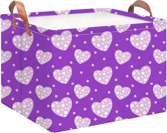 NTAOHAMPER Mothers Day Gifts Purple Love Fabric Storage Basket Empty with Handles, Books Box, Baby Shower Baptism Lovely Storage24L(Purple Love)