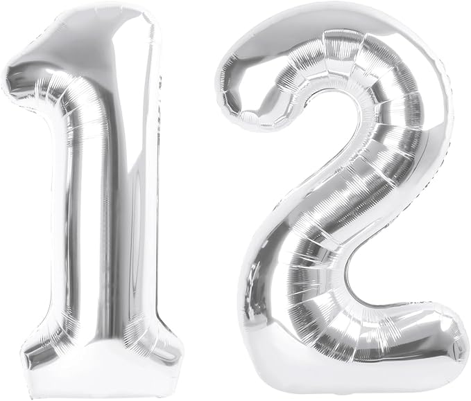 Silver 12 Frozen Birthday Balloons Numbers, 12 Balloon Number for Girl Boy Baby Shower, Balloon Number 40 Inch for 12 21 Graduation Party Wedding Anniversaries Celebration