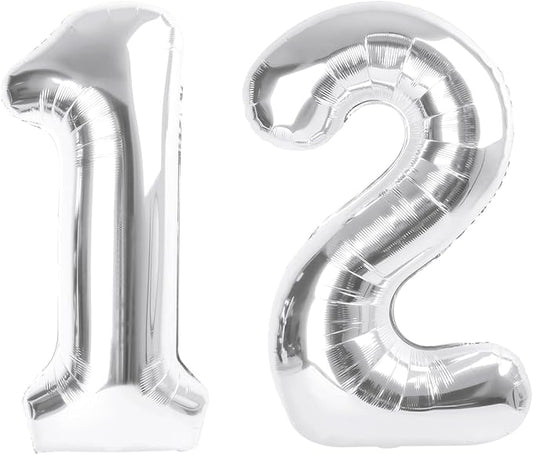 Silver 12 Frozen Birthday Balloons Numbers, 12 Balloon Number for Girl Boy Baby Shower, Balloon Number 40 Inch for 12 21 Graduation Party Wedding Anniversaries Celebration