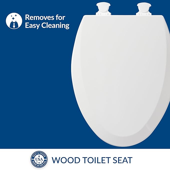 Bemis 1500EC 390 Lift-Off Wood Elongated Toilet Seat,Cotton White,(Pack of 2)