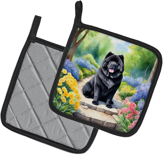 Caroline's Treasures Chow Chow Spring Path Pair of Pot Holders Kitchen Heat Resistant Pot Holders Sets Oven Hot Pads for Cooking Baking BBQ, 7 1/2 x 7 1/2